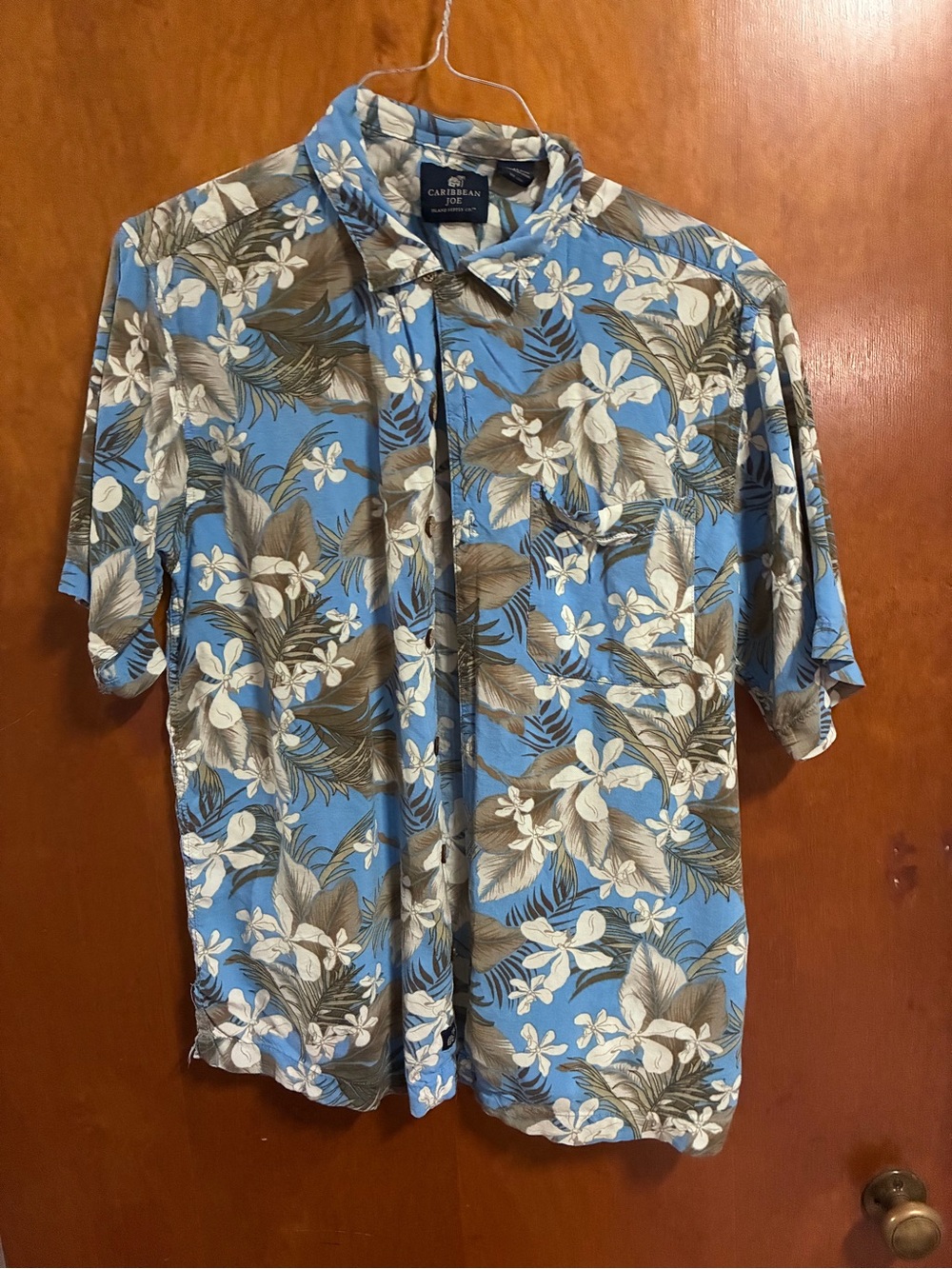 Caribbean Joe Blue Floral Hawaiian Button-Up Shirt